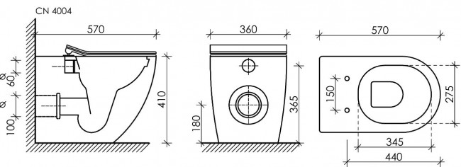 Унитаз приставной Ceramica Nova Metropol Rimless CN4004MB безободковый с микролифтом черный матовый