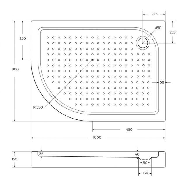 Душевой поддон акриловый BelBagno TRAY-BB-RH 100*80 правый