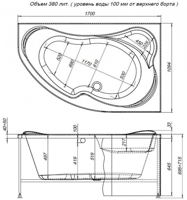 Ванна Aquanet Capri 170*110 правая 00203922