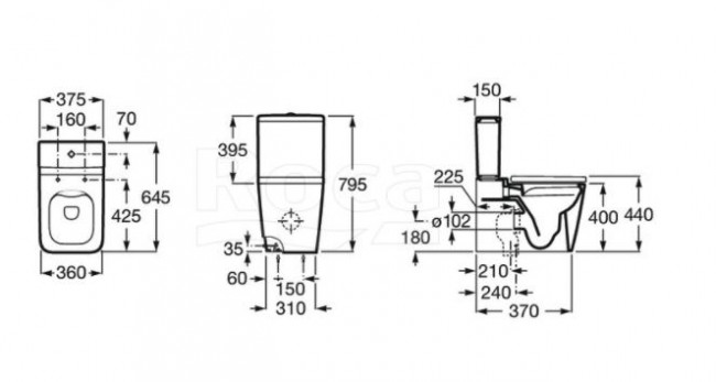 Унитаз Roca Inspira Square 342536000 rimless напольный с бачком 341520620 безободковый без сиденья