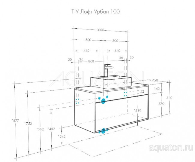 Тумба под раковину Акватон Лофт Урбан 100 1A247701LQX60 серый графит дуб орегон