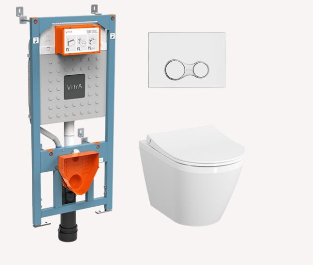 Комплект инсталляции VitrA V12 9856B003-7205 с безободковым унитазом VitrA Integra Round кнопка хром глянец