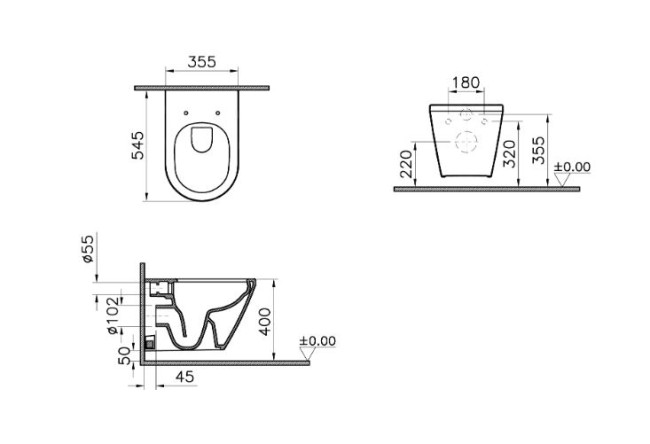 Комплект инсталляции VitrA V12 9856B003-7205 с безободковым унитазом VitrA Integra Round кнопка хром глянец