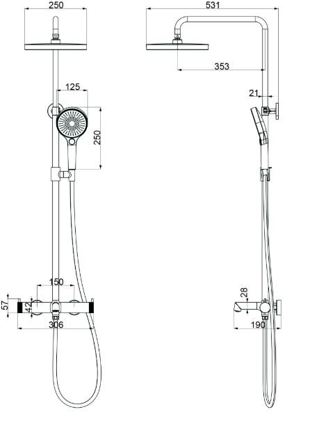 Душевая система Vincea Rim VSFS-2RM1CH хром