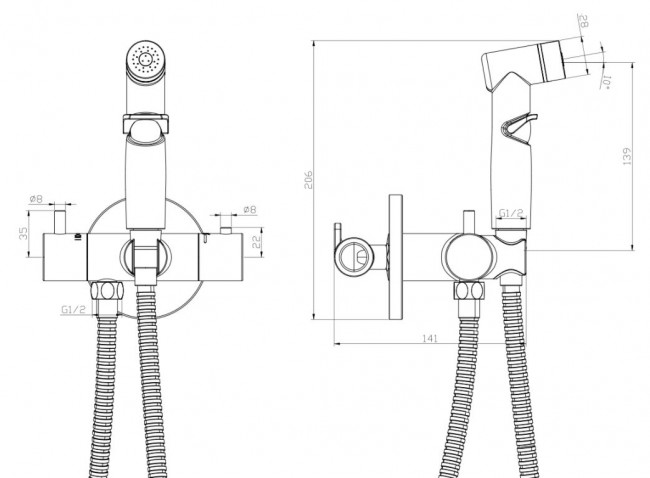 Комплект гигиенического душа Rossinka X25-58 с термостатом
