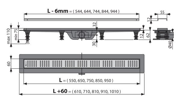 Душевой лоток AlcaPlast APZ10BLACK Simple APZ10BLACK-850M