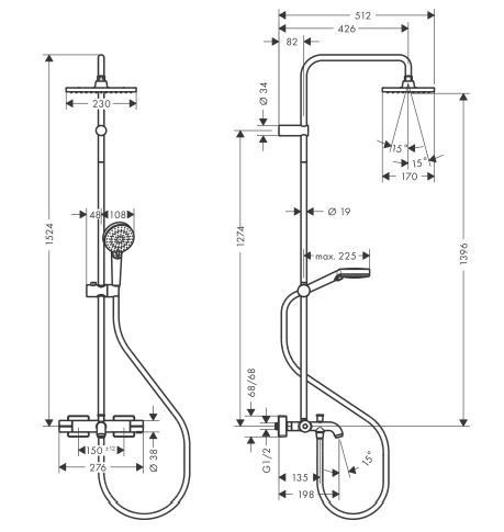 Душевая система Hansgrohe Vernis Shape Showerpipe 230 1jet EcoSmart 26098000 с термостатом для ванны