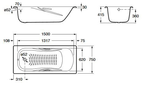 Ванна стальная Roca Princess-N 150*75 2204E0000