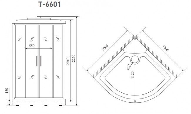 Душевая кабина Timo Standart T-6601 Silver 100*100