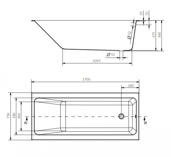 Ванна акриловая Cersanit Crea 170*75 WP-CREA*170 встраиваемая