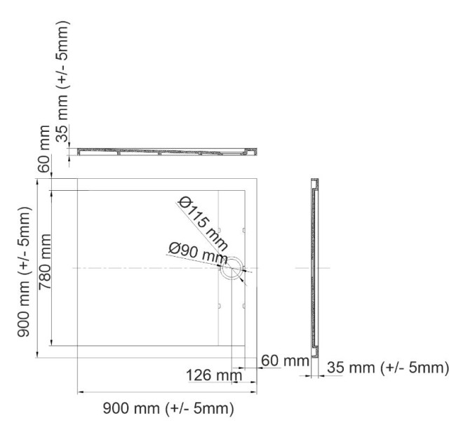 Поддон из искусственного камня WasserKRAFT Wiese 84T03 90*90 серый матовый