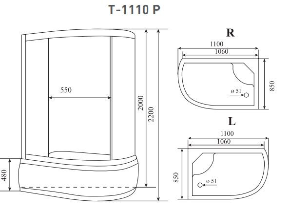 Душевая кабина Timo Standart T-1110 P R 110*85 правая