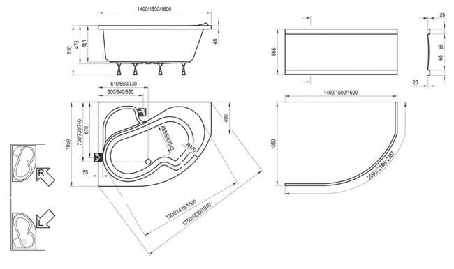 Ванна акриловая Ravak Rosa I 140*105 CV01000000 правая