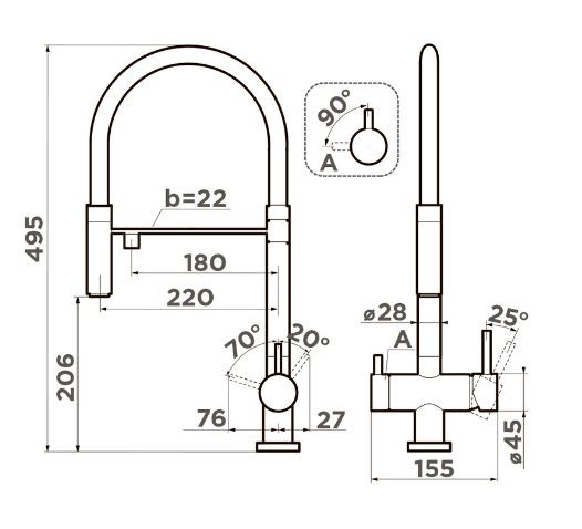 Смеситель Omoikiri Kanto-GB 4994356 для кухни с подключением к фильтру графит