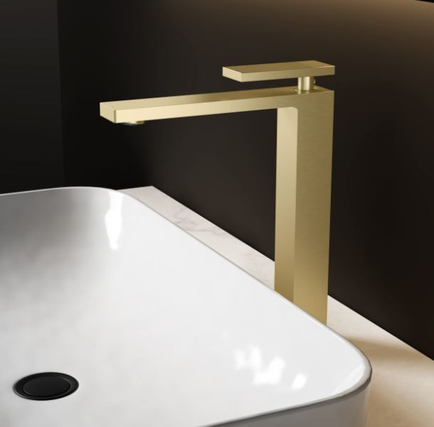 Смеситель Vincea Dice VBF-2DS2BG для раковины высокий брашированное золото