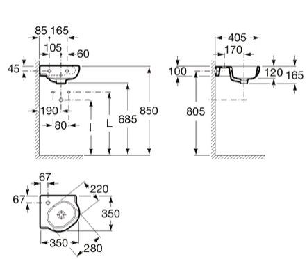Раковина Roca Meridian 32724C000 угловая