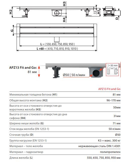 Душевой лоток AlcaPlast APZ13-DOUBLE9 Fit and Go APZ13-DOUBLE9-950