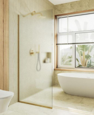 Душевая перегородка MaybahGlass 109*195 MGD-680-3у узкий профиль золото матовое/стекло сатин