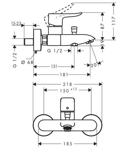 Смеситель Hansgrohe Metris 31480000 для ванны