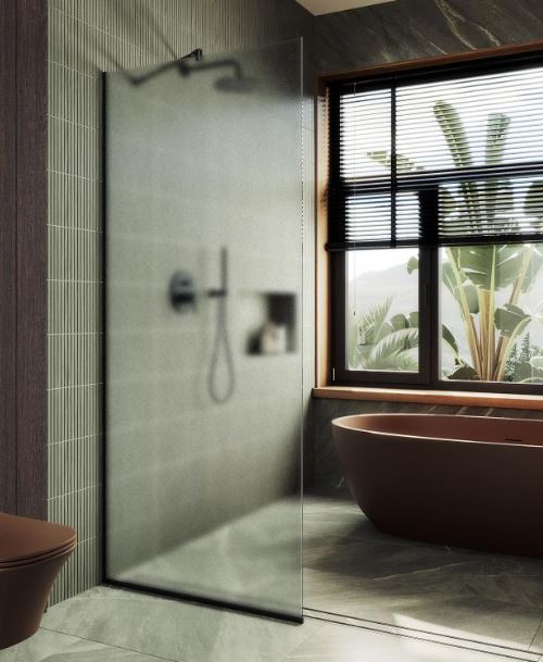 Душевая перегородка MaybahGlass 109*195 MGD-680-6у узкий профиль черный матовый/стекло сатин