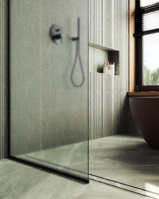 Душевая перегородка MaybahGlass 109*195 MGD-680-6у узкий профиль черный матовый/стекло сатин