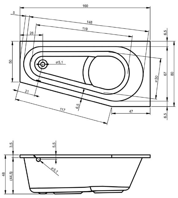 Ванна акриловая Riho Delta 160*80 B069001005 левая