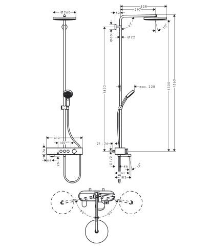 Душевая система Hansgrohe Pulsify S Showerpipe 260 1jet ShowerTablet 400 24230000 с термостатом для ванны