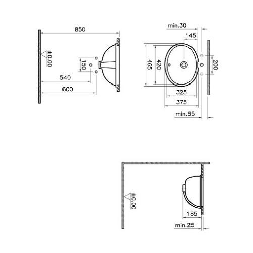 Раковина VitrA Arkitekt 6039B003-0012 встраиваемая снизу 42см