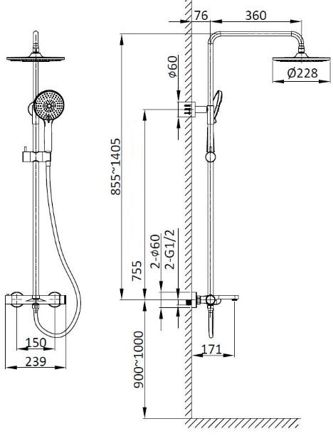 Душевая система Vincea Rondo VSFS-1R1CH хром