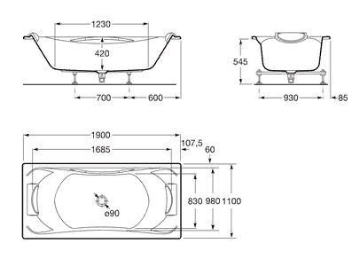 Ванна акриловая Roca BeCool 190*110 247989001