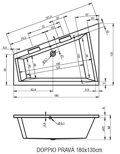Ванна акриловая Riho Doppio 180*130 B033001005 правая