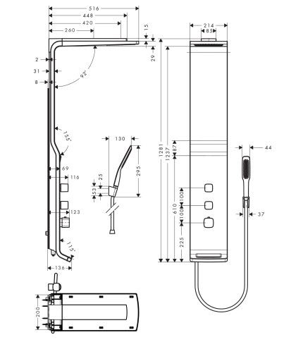 Душевая панель Hansgrohe Raindance Lift 180 2jet 27008400 хром/белый