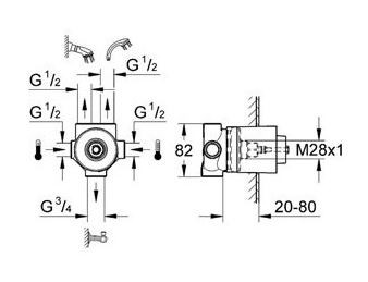 Скрытая часть Grohe 29708000 на 3 положения