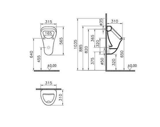 Писсуар VitrA Arkitekt 6201B003-0199 скрытый подвод воды