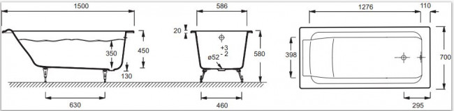 Чугунная ванна Jacob Delafon Parallel E2946-00 150*70
