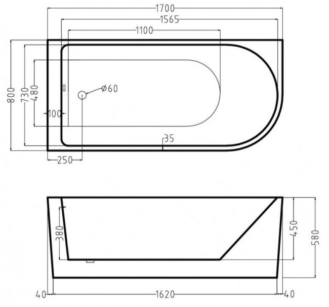 Ванна акриловая Esbano Afina 170*80 ESVAAFINR правая