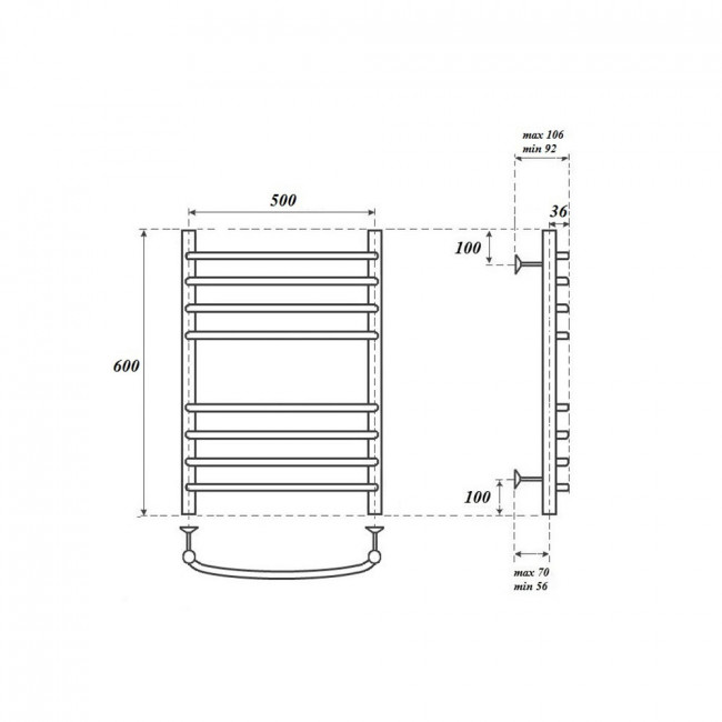 Полотенцесушитель электрический Point Альфа PN05156SE П8 500*600 левый/правый хром