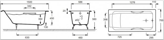 Чугунная ванна Jacob Delafon Parallel E2949-00 150*70