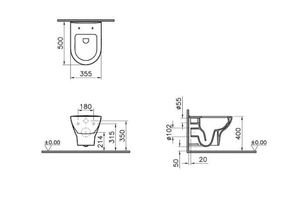 Унитаз подвесной Vitra Zentrum Rim-Ex 5795B003-0075 безободковый без сиденья