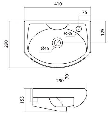 Раковина Santek Азов 40 1WH110254 отверстие справа