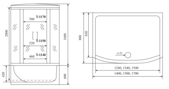 Душевая кабина Timo Standart T-1140 140*88