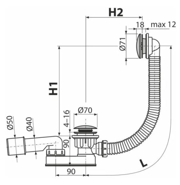Слив-перелив AlcaPlast A507KM click-clack