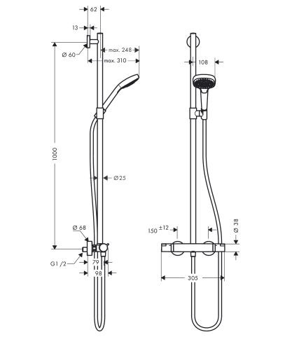 Душевая система Hansgrohe Croma Select E SemiPipe Multi 27248400 с термостатом хром/белый