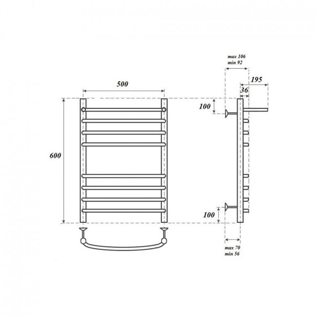Полотенцесушитель электрический Point Альфа PN05156SPE П7 500*600 с полкой левый/правый хром