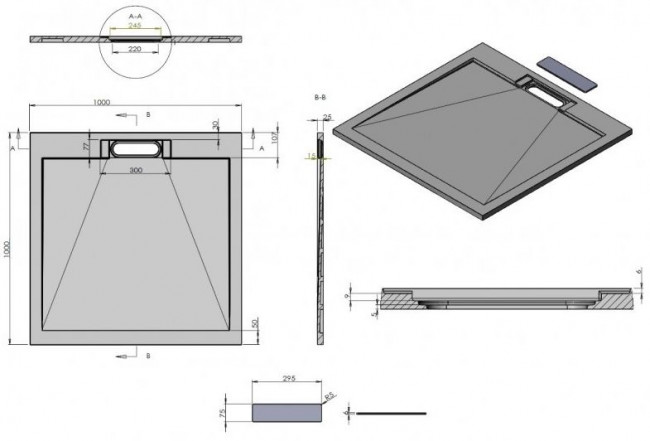Поддон из искусственного камня Esbano ESP-LX100B 100*100 черный матовый