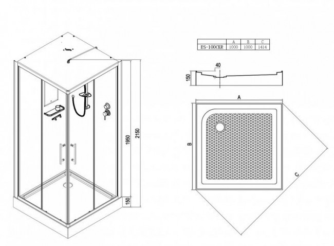 Душевая кабина Esbano ES-100CKR 100*100