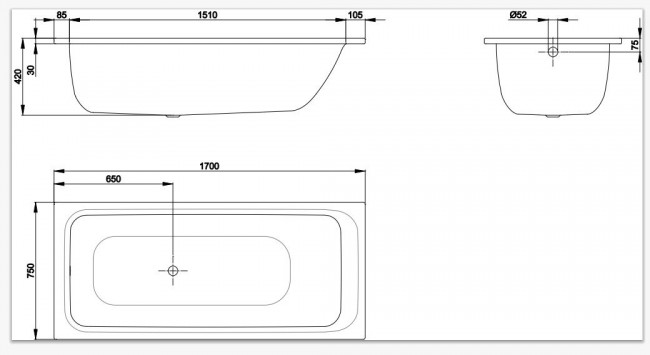 Ванна стальная Bette BetteSelect 170*75 3412-000