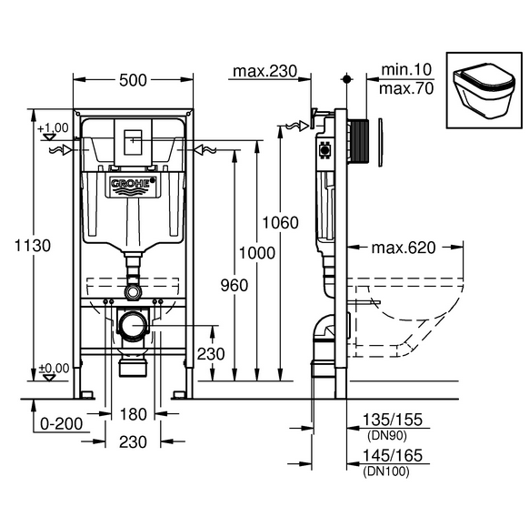 Комплект инсталляции Grohe Rapid SL с подвесным унитазом Roca Gap Rimless SET-GRG-kv