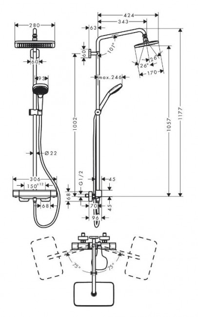 Душевая система Hansgrohe Croma E Showerpipe 280 1jet 27630000 с термостатом