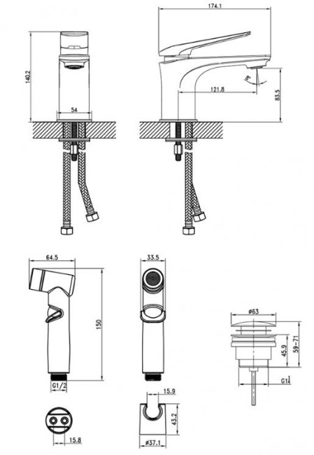 Смеситель Lemark Allegro LM5916CW для раковины с гигиеническим душем